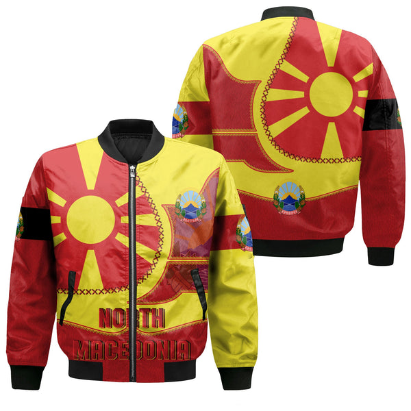 North Macedonia Bomber Jacket Flag & Coat Of Arms Leather Style