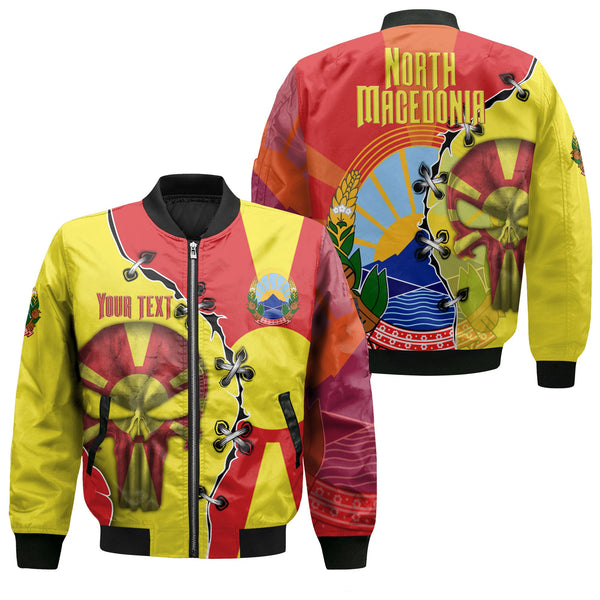 North Macedonia Bomber Jacket Flag & Coat Of Arms Skull Style