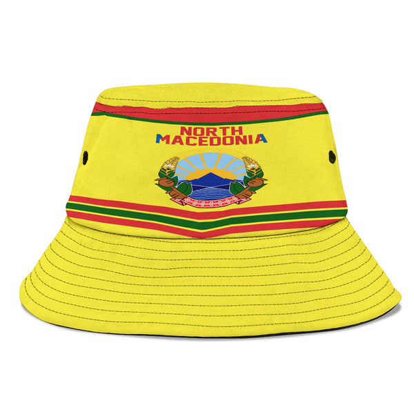 North Macedonia Bucket Hat Flag & Coat Of Arms Hockey Style