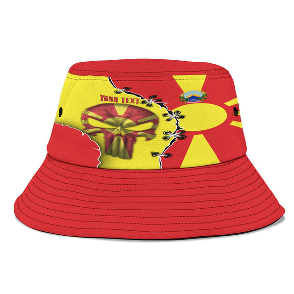 North Macedonia Bucket Hat Flag & Coat Of Arms Skull Style