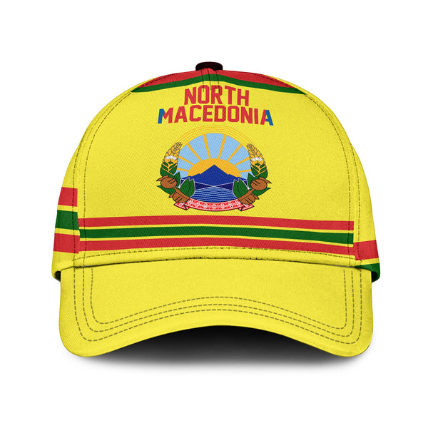 North Macedonia Classic Cap Flag & Coat Of Arms Hockey Style