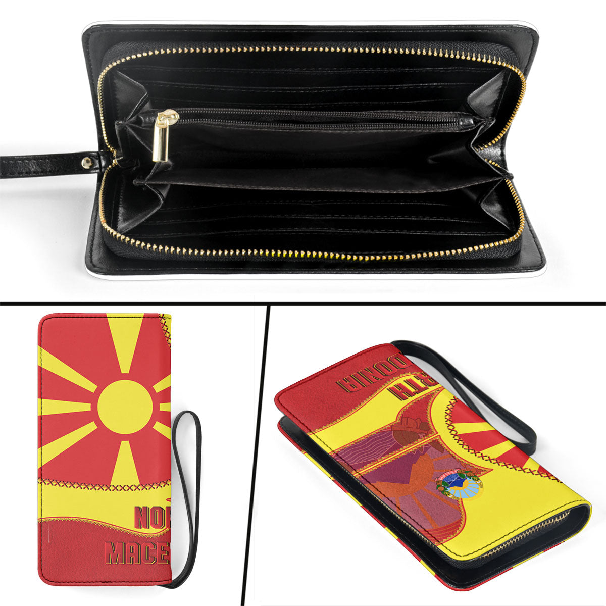 North Macedonia Clutch Purse Flag & Coat Of Arms Leather Style