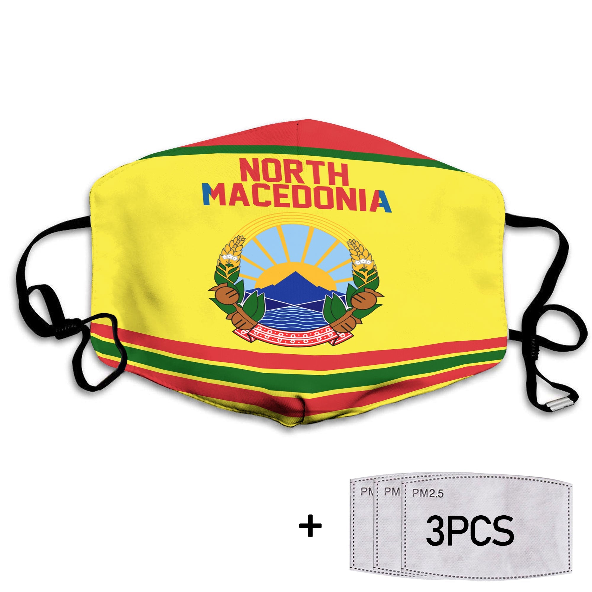 North Macedonia Face Mask Flag & Coat Of Arms Hockey Style