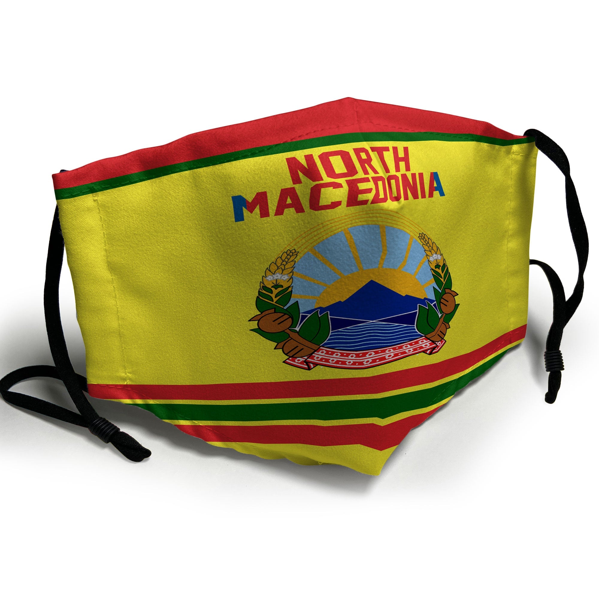 North Macedonia Face Mask Flag & Coat Of Arms Hockey Style