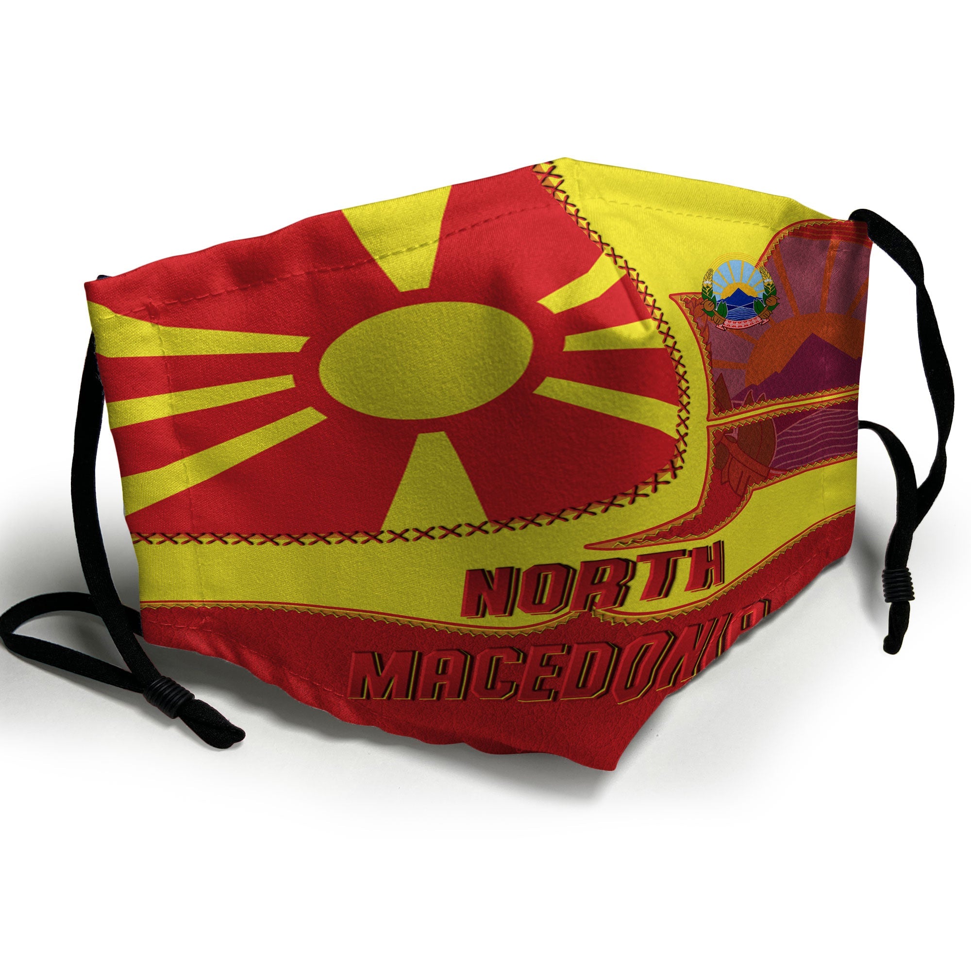 North Macedonia Face Mask Flag & Coat Of Arms Leather Style