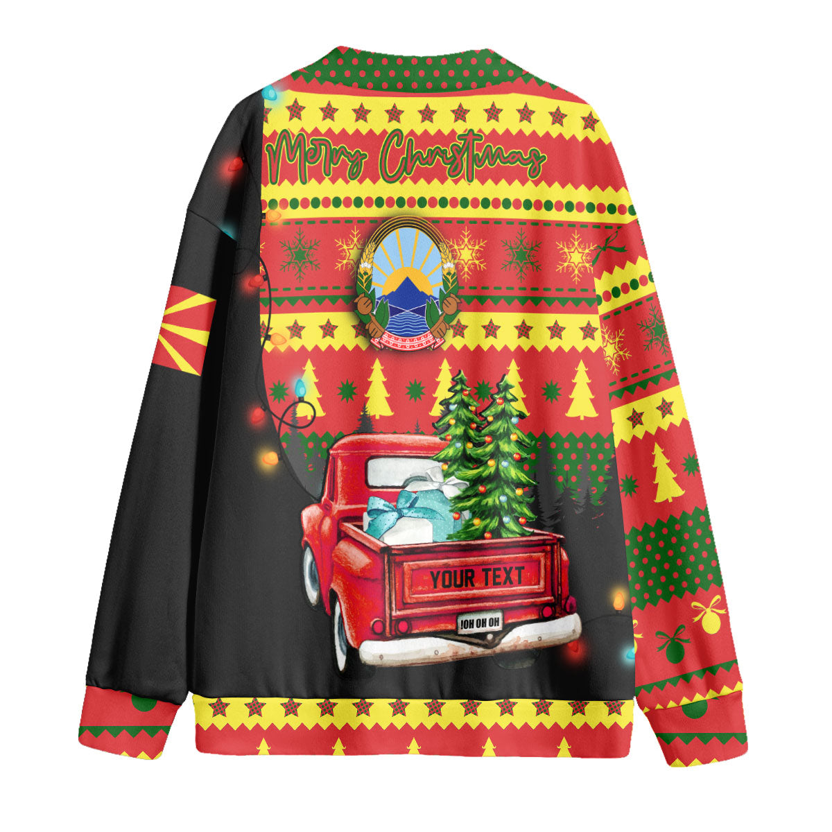 North Macedonia Fleece Cardigan Coat Of Arms Christmas Style