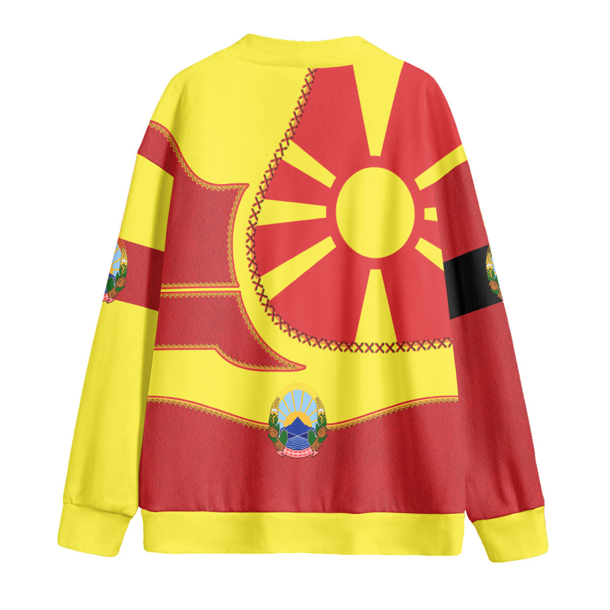 North Macedonia Fleece Cardigan Flag & Coat Of Arms Leather Style