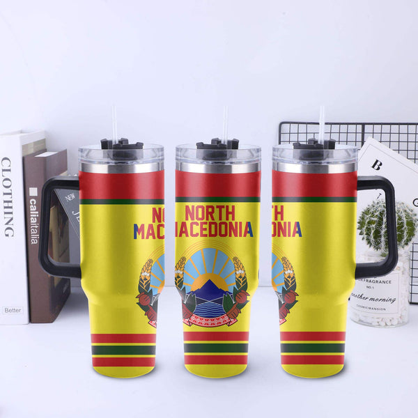 North Macedonia Handle Tumbler Flag & Coat Of Arms Hockey Style