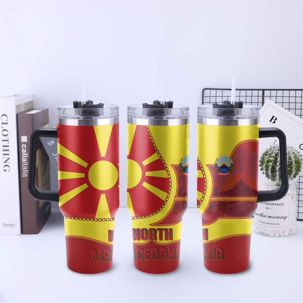 North Macedonia Handle Tumbler Flag & Coat Of Arms Leather Style