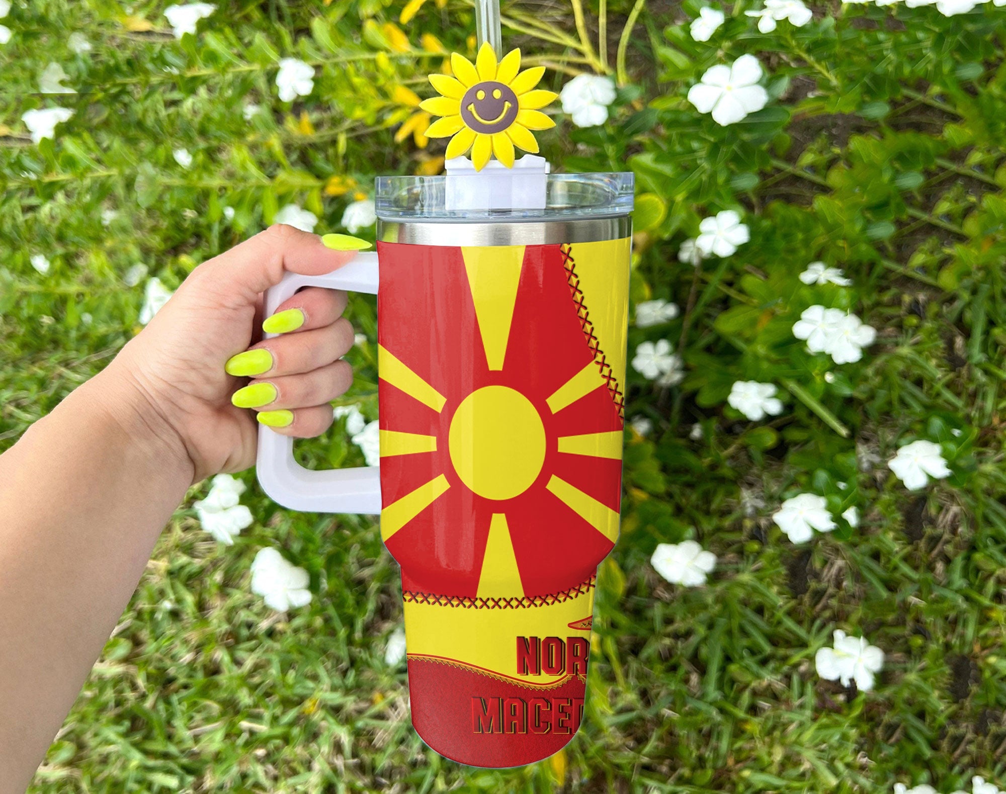 North Macedonia Handle Tumbler Flag & Coat Of Arms Leather Style