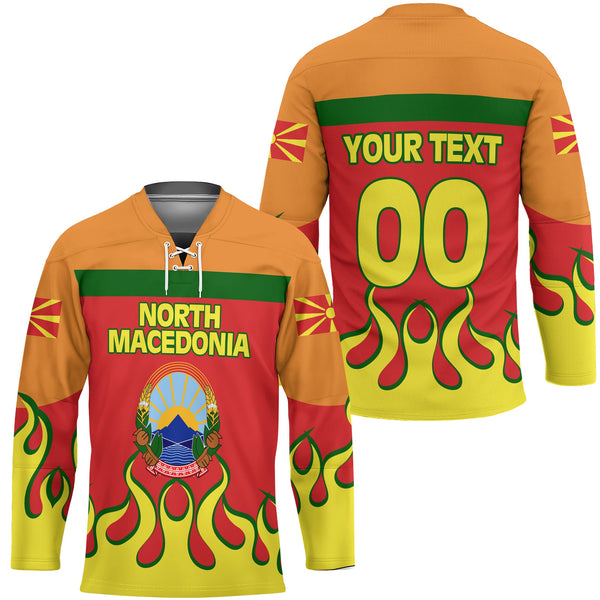 North Macedonia Hockey Jersey Flag & Coat Of Arms Fire Hockey Style