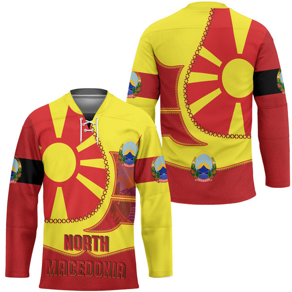 North Macedonia Hockey Jersey Flag & Coat Of Arms Leather Style