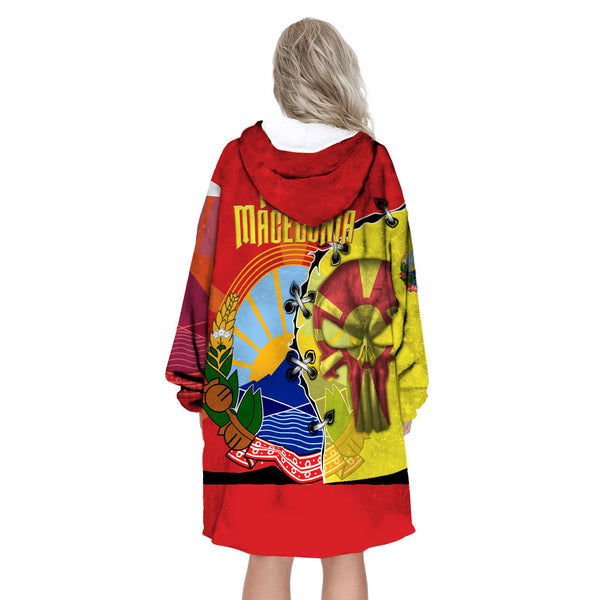 North Macedonia Snug Hoodie Flag & Coat Of Arms Skull Style