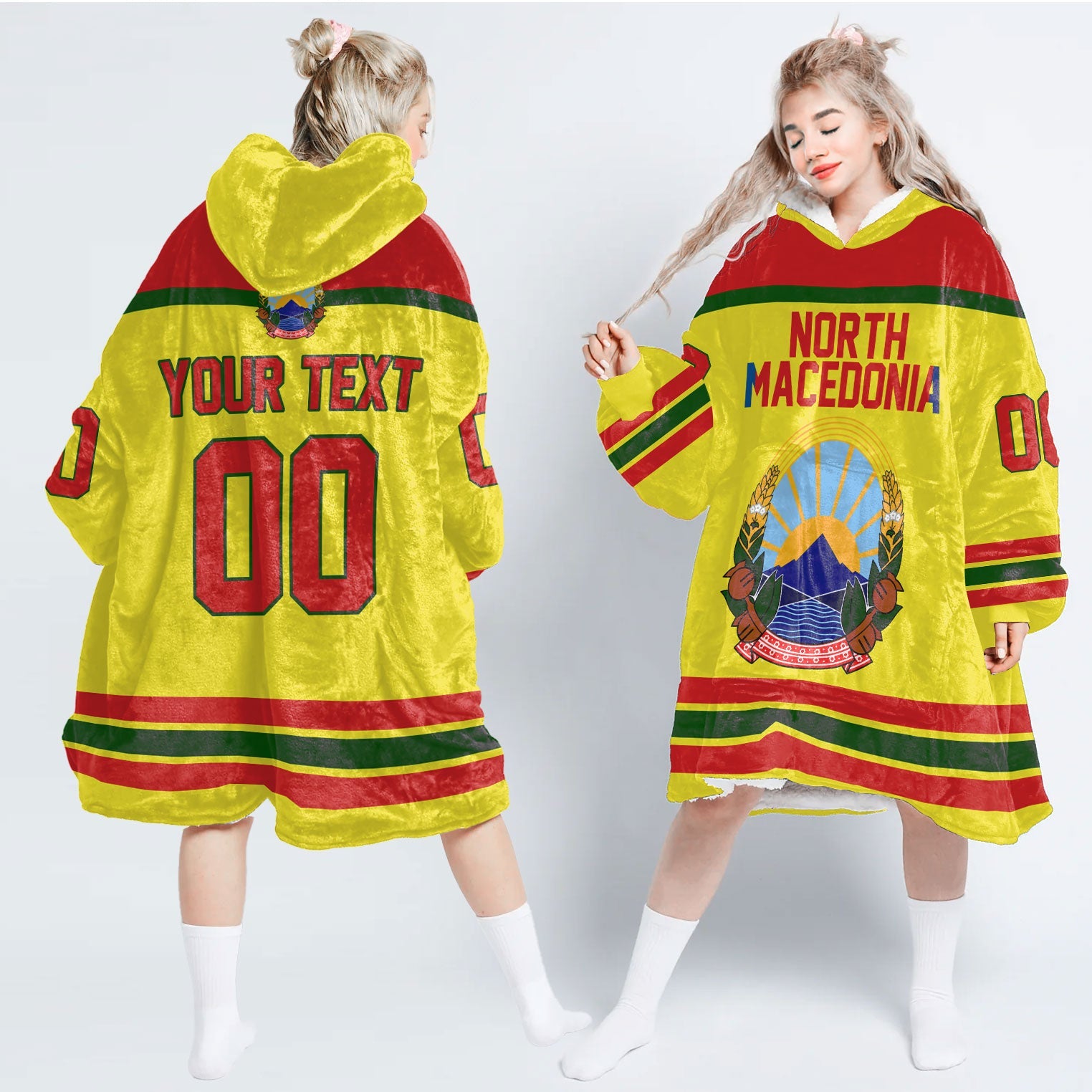 North Macedonia Snug Hoodie Flag & Coat Of Arms Hockey Style