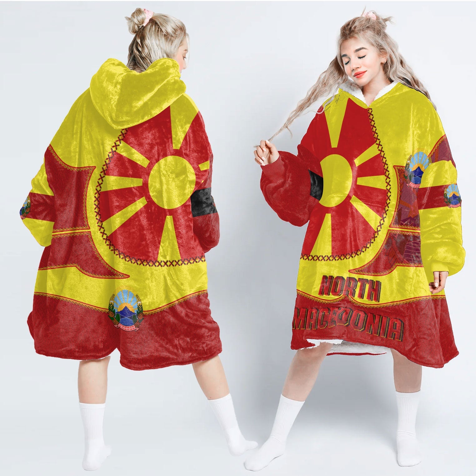 North Macedonia Hoodie Blanket Flag & Coat Of Arms Leather Style