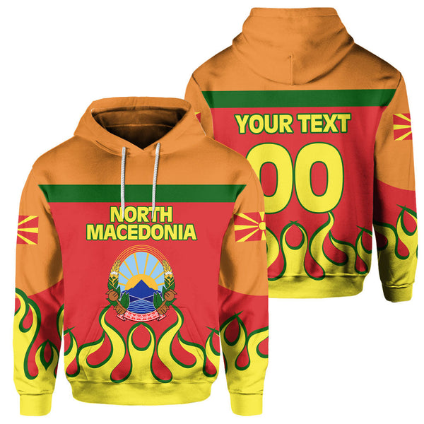 North Macedonia Hoodie Flag & Coat Of Arms Fire Hockey Style