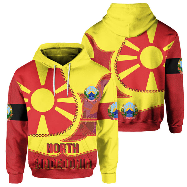 North Macedonia Hoodie Flag & Coat Of Arms Leather Style