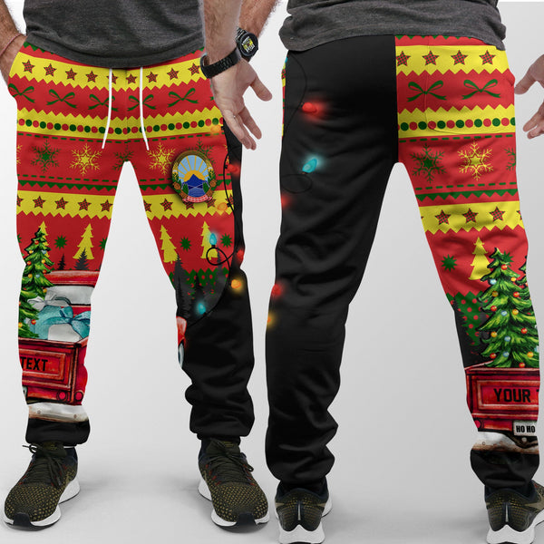 North Macedonia Jogger Pant Coat Of Arms Christmas Style