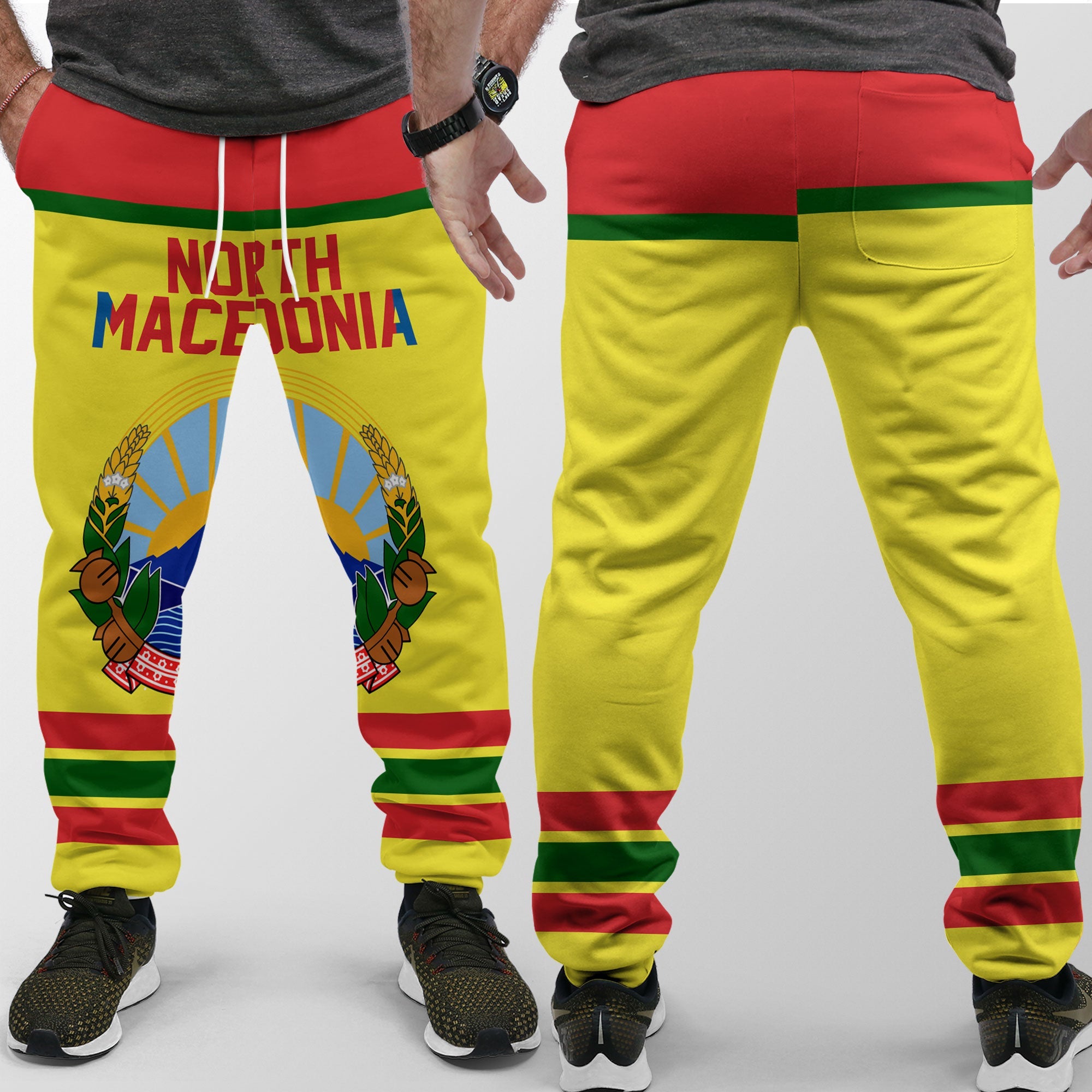 North Macedonia Jogger Pant Flag & Coat Of Arms Hockey Style