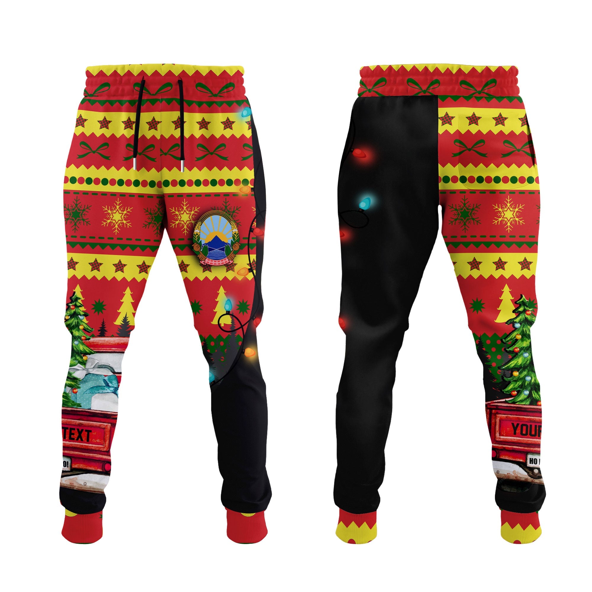 North Macedonia Jogger Pant Coat Of Arms Christmas Style