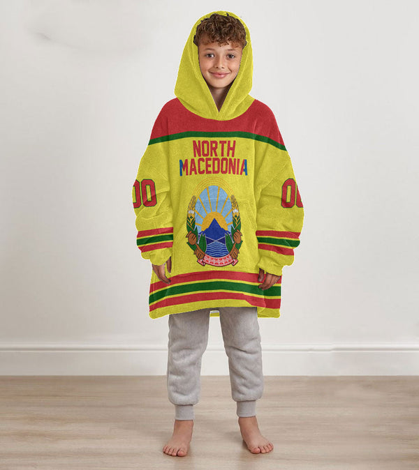 North Macedonia Snug Hoodie Kid Flag & Coat Of Arms Hockey Style