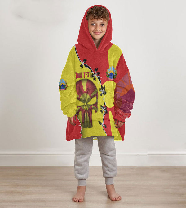 North Macedonia Kid Snug Hoodie Flag & Coat Of Arms Skull Style