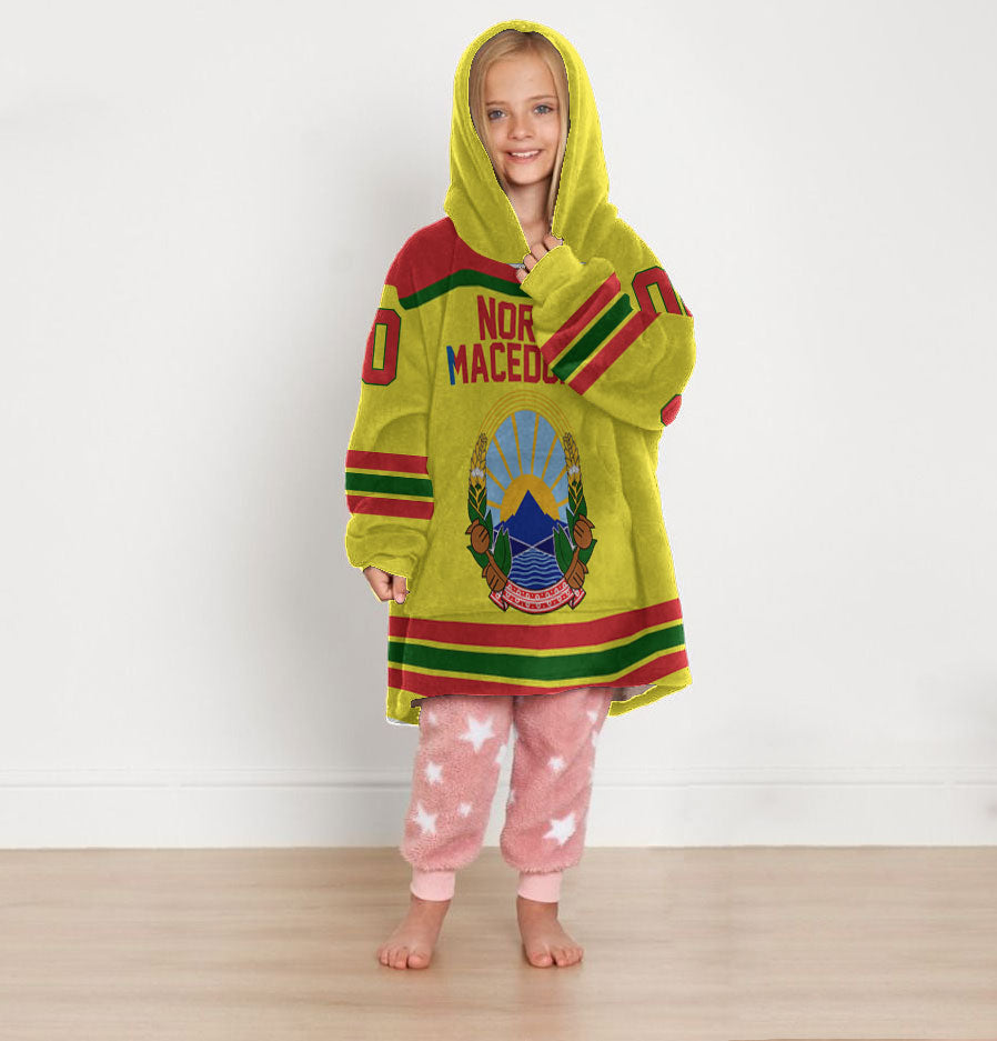 North Macedonia Snug Hoodie Kid Flag & Coat Of Arms Hockey Style