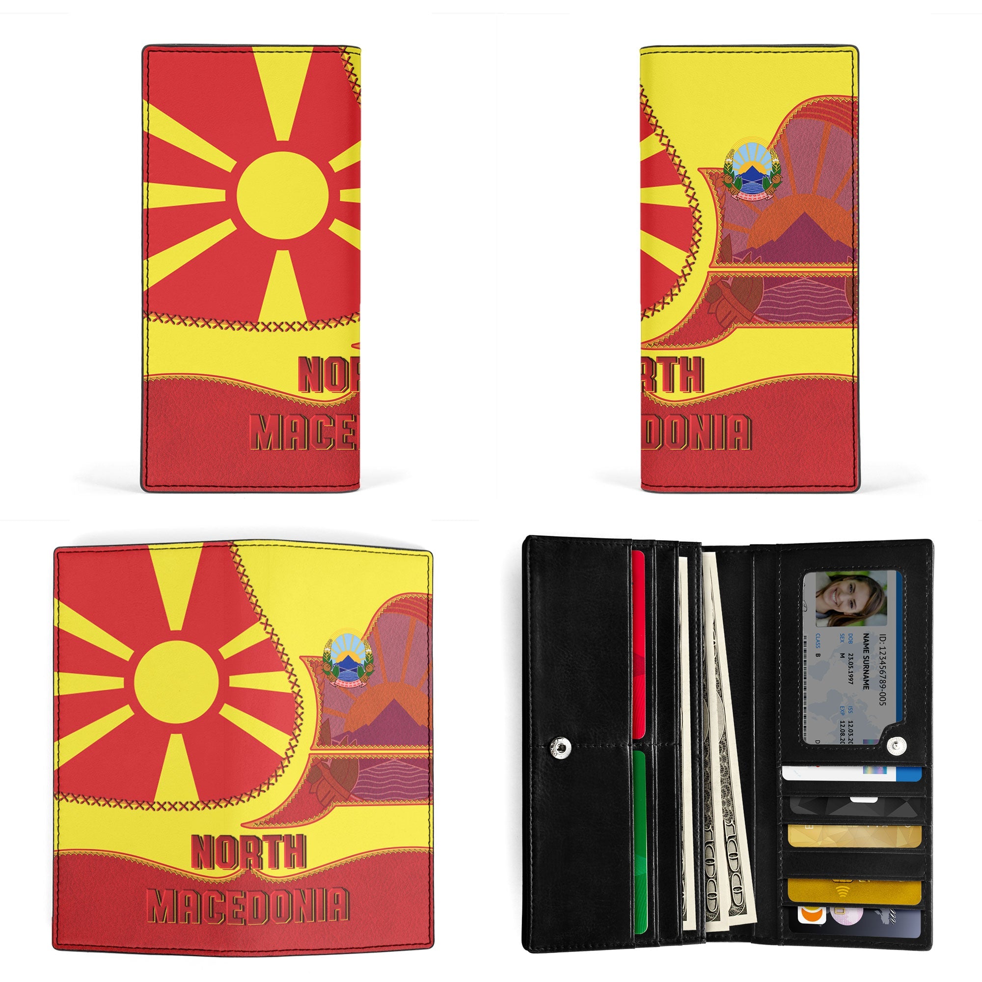 North Macedonia Leather Wallet Flag & Coat Of Arms Leather Style