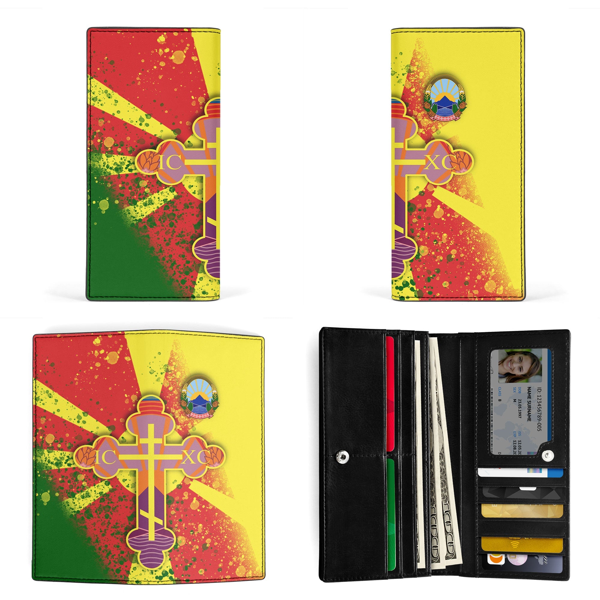 North Macedonia Leather Wallet Flag & Coat Of Arms Orthodox Style