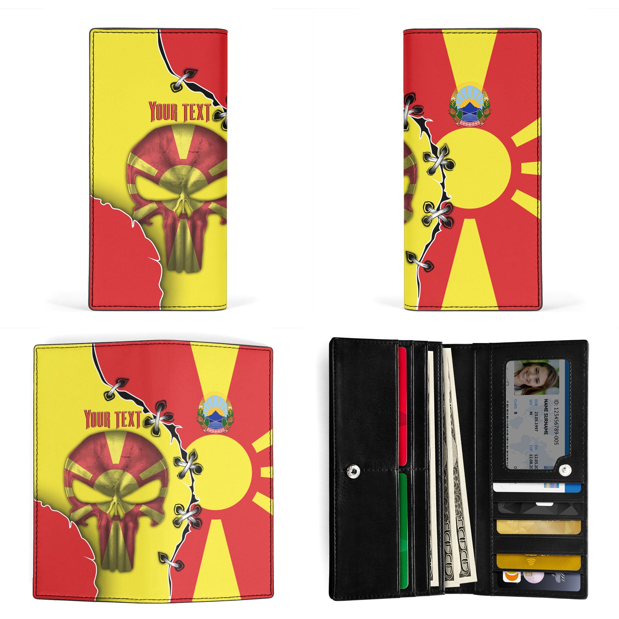 North Macedonia Leather Wallet Flag & Coat Of Arms Skull Style