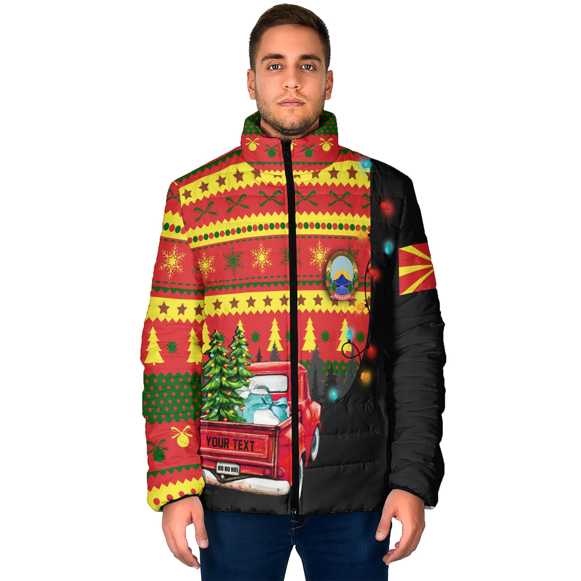 North Macedonia Men Padded Jacket Coat Of Arms Christmas Style