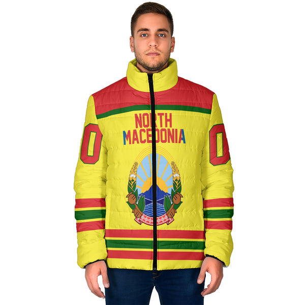 North Macedonia Men Padded Jacket Flag & Coat Of Arms Hockey Style