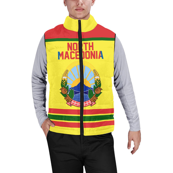 North Macedonia Men Padded Jacket Vest Flag & Coat Of Arms Hockey Style