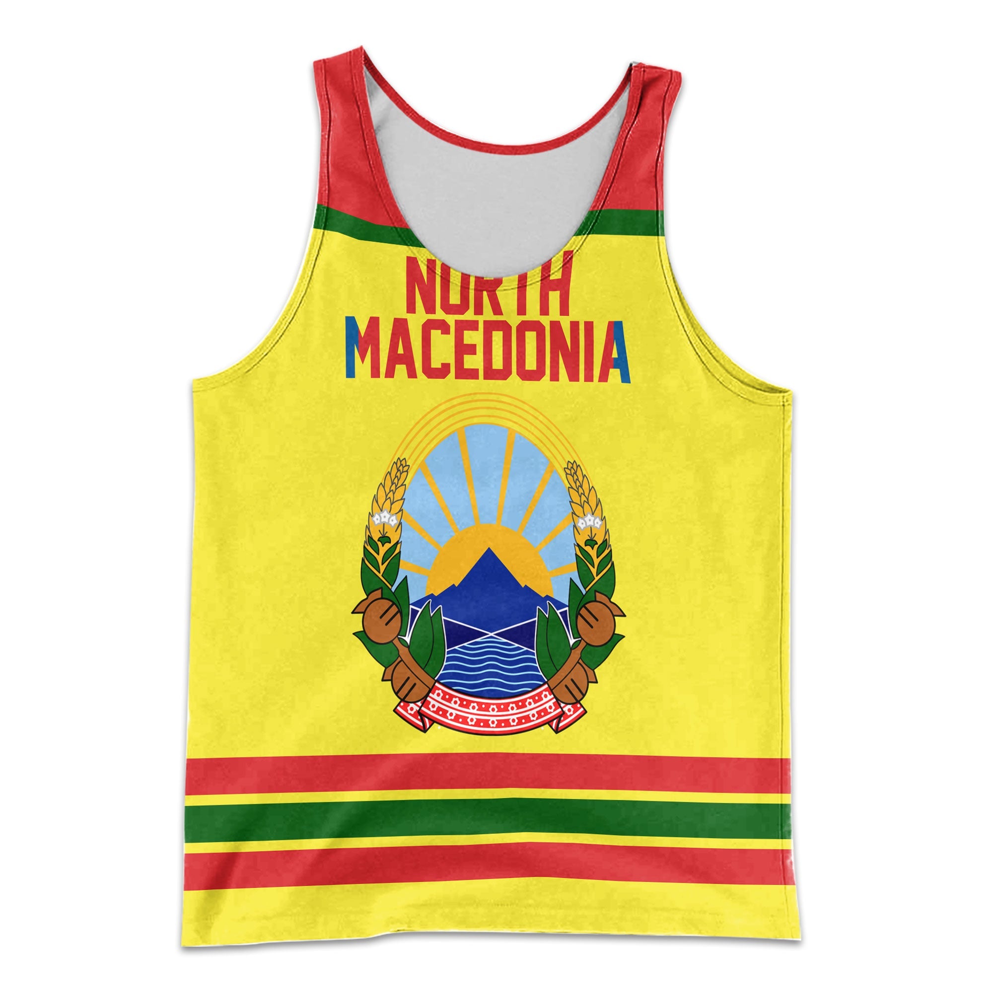 North Macedonia Men Tank Top Flag & Coat Of Arms Hockey Style