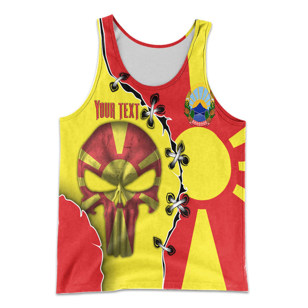 North Macedonia Men Tank Top Flag & Coat Of Arms Skull Style