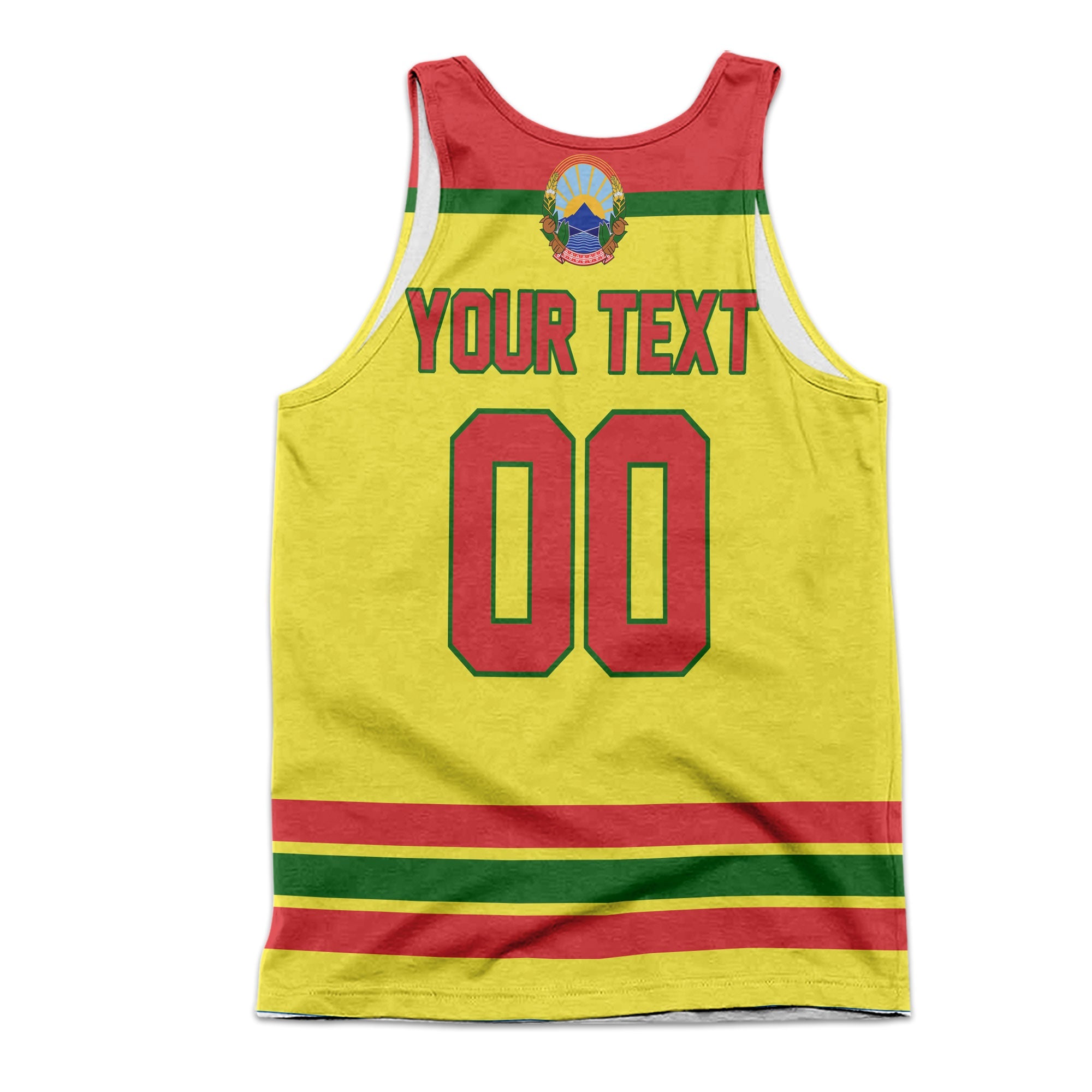 North Macedonia Men Tank Top Flag & Coat Of Arms Hockey Style