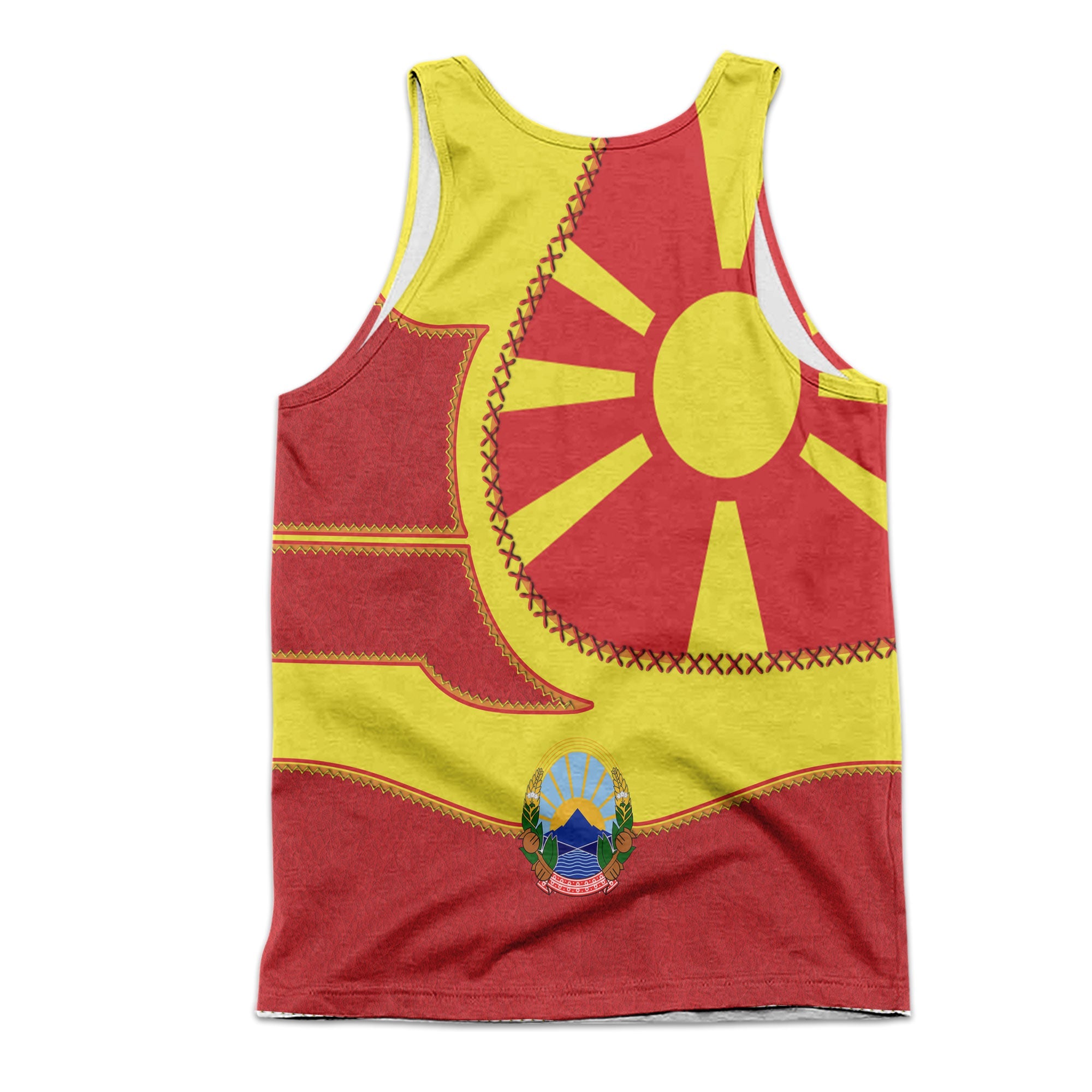 North Macedonia Men Tank Top Flag & Coat Of Arms Leather Style