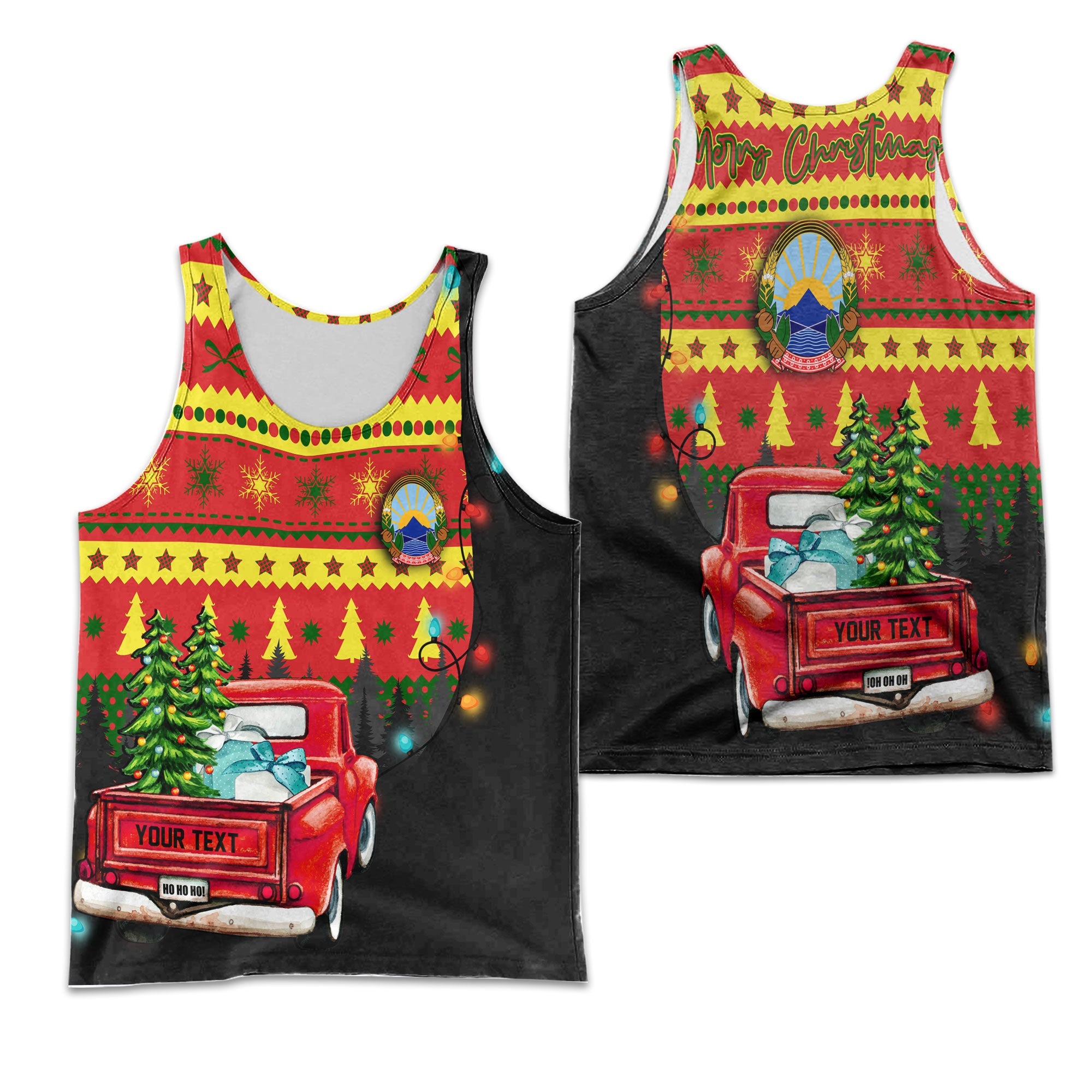 North Macedonia Men Tank Top Coat Of Arms Christmas Style