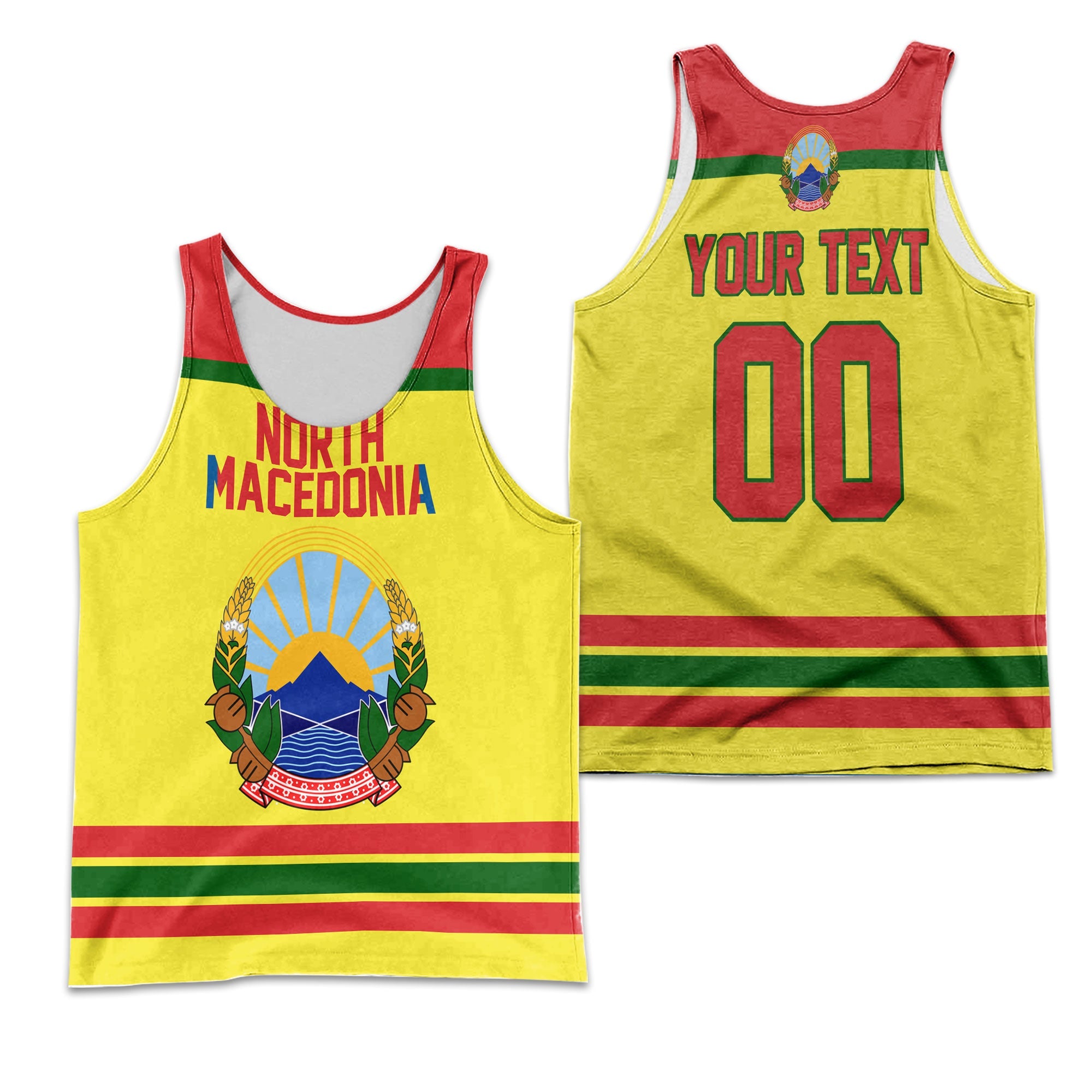 North Macedonia Men Tank Top Flag & Coat Of Arms Hockey Style