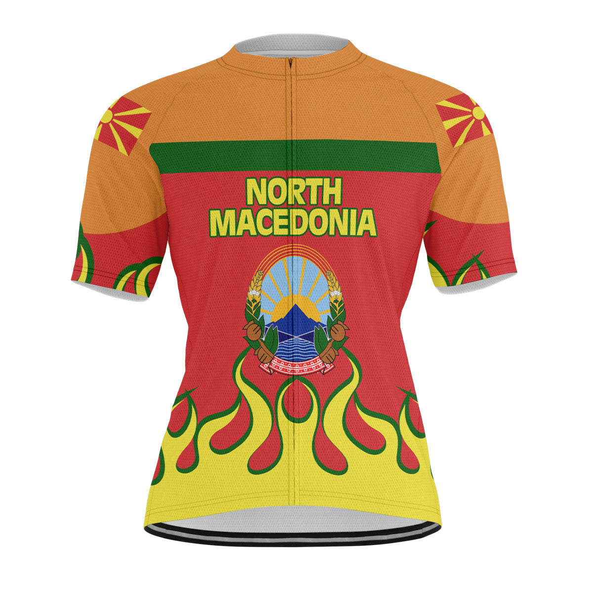 North Macedonia Men's Cycling Jersey Flag & Coat Of Arms Fire Hockey Style