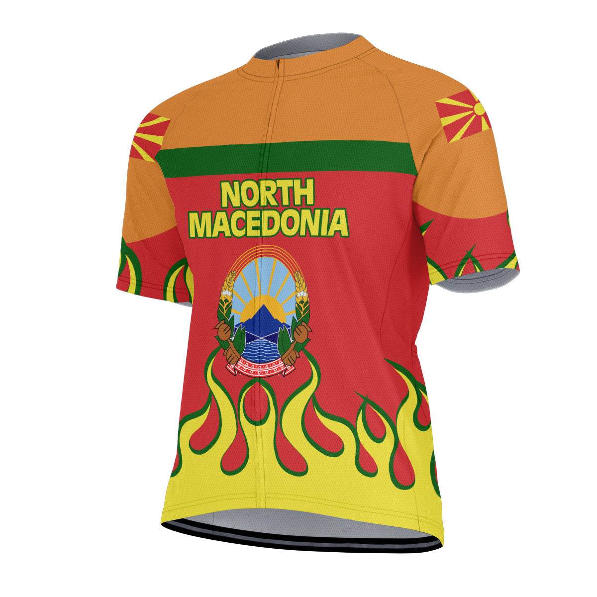 North Macedonia Men's Cycling Jersey Flag & Coat Of Arms Fire Hockey Style