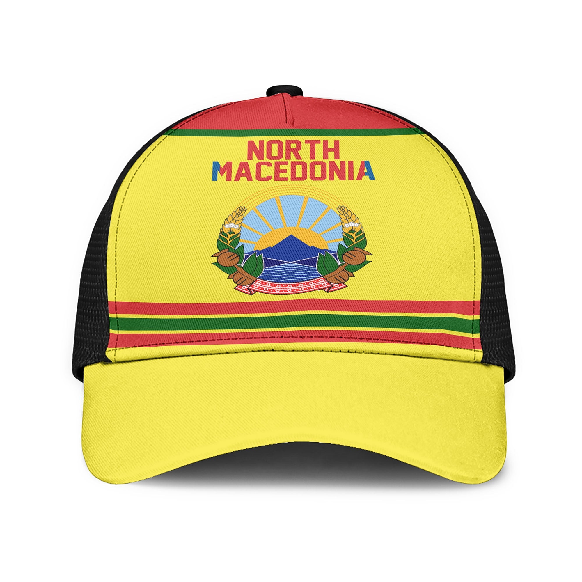 North Macedonia Mesh Back Cap Flag & Coat Of Arms Hockey Style