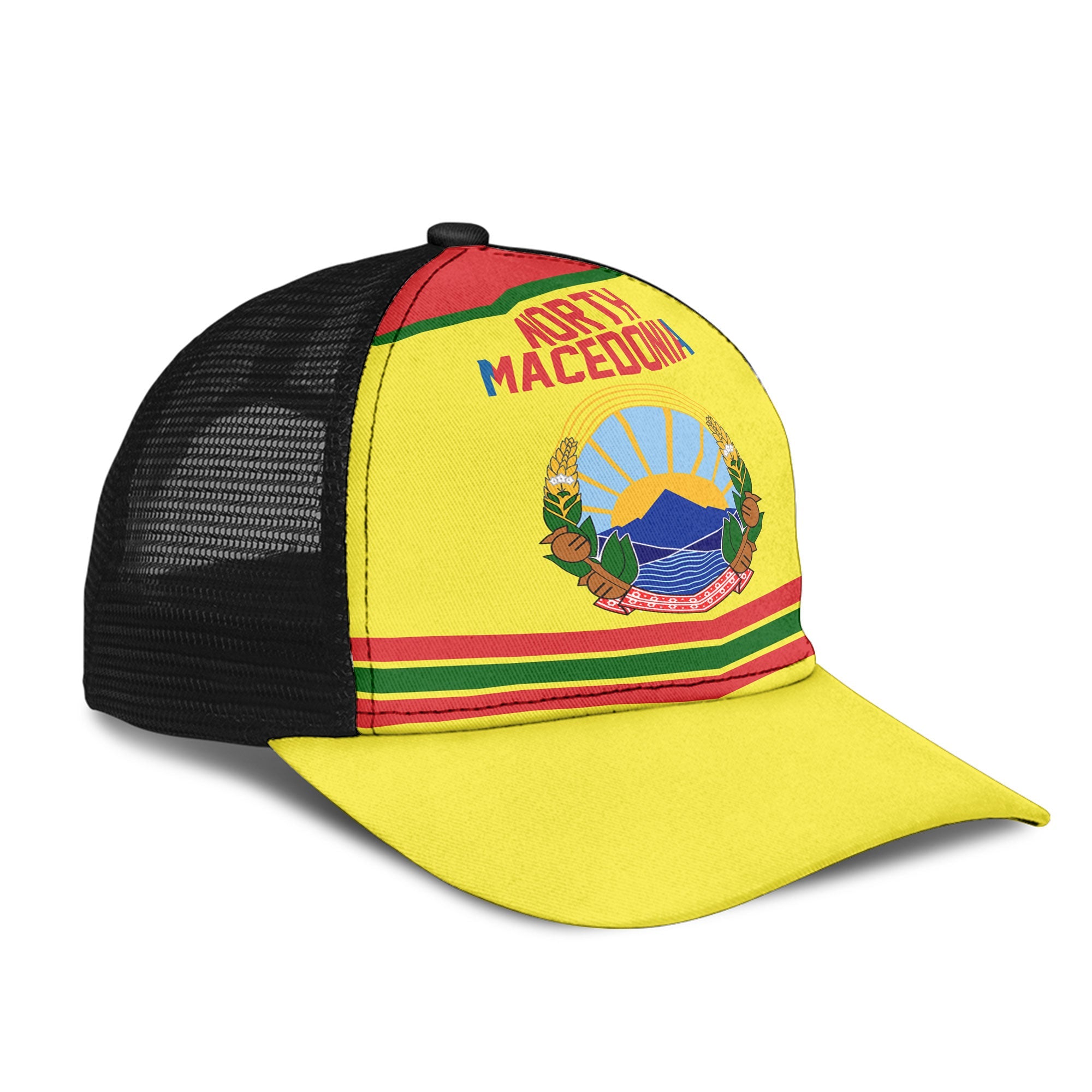 North Macedonia Mesh Back Cap Flag & Coat Of Arms Hockey Style