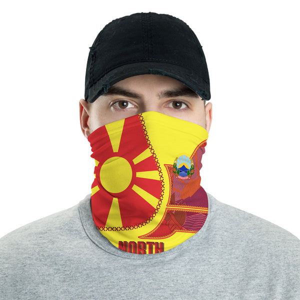 North Macedonia Neck Gaiter Flag & Coat Of Arms Leather Style