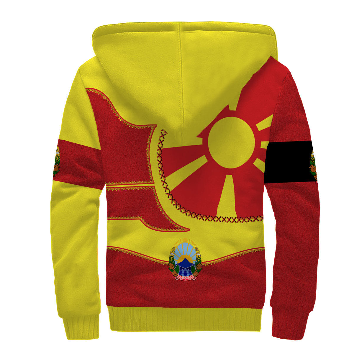 North Macedonia Sherpa Hoodie Flag & Coat Of Arms Leather Style