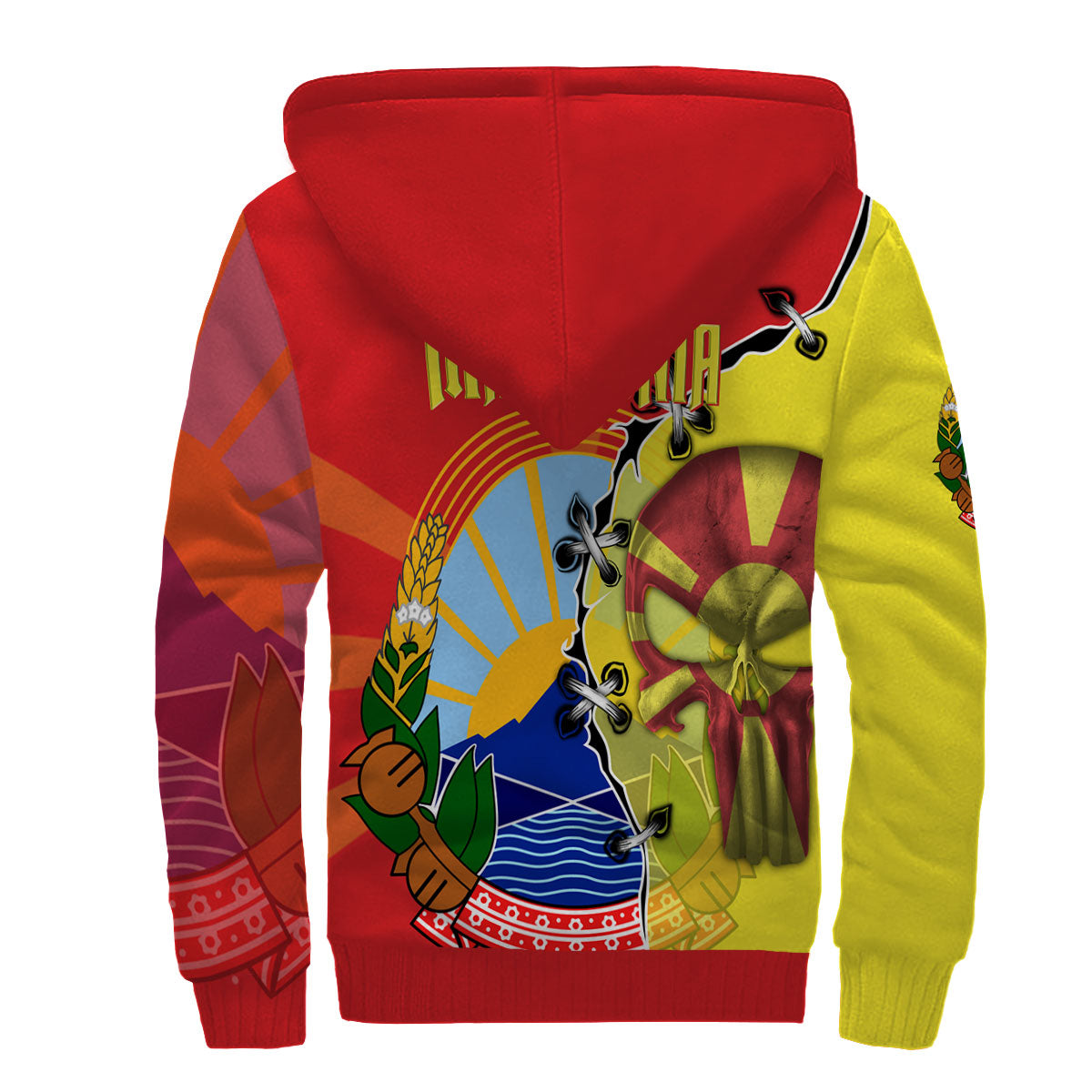 North Macedonia Sherpa Hoodie Flag & Coat Of Arms Skull Style