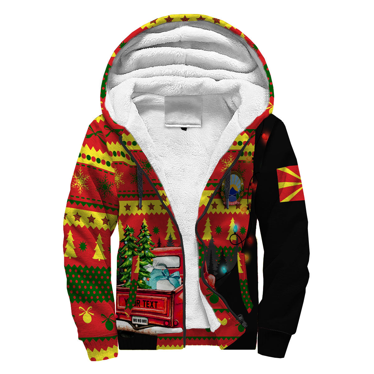 North Macedonia Sherpa Hoodie Coat Of Arms Christmas Style