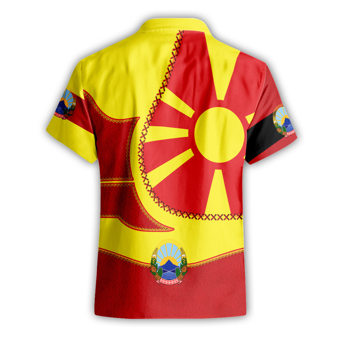 North Macedonia Short Sleeve Shirt Flag & Coat Of Arms Leather Style