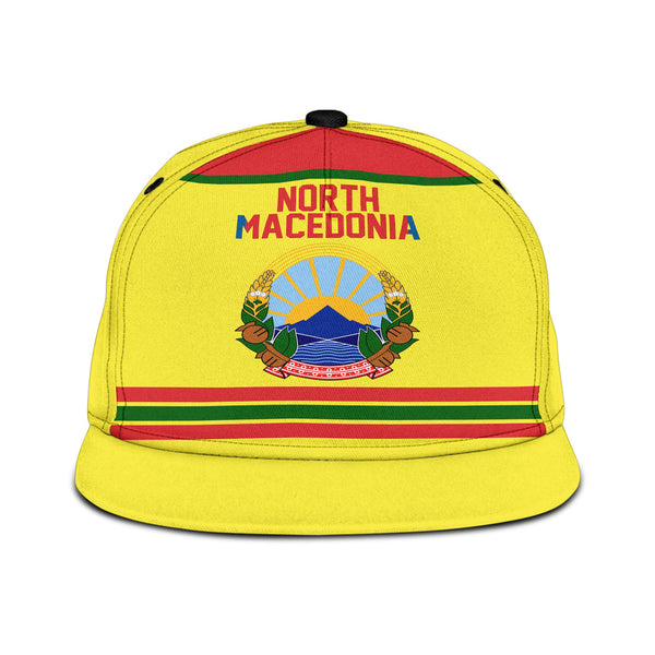 North Macedonia Snapback Hat Flag & Coat Of Arms Hockey Style