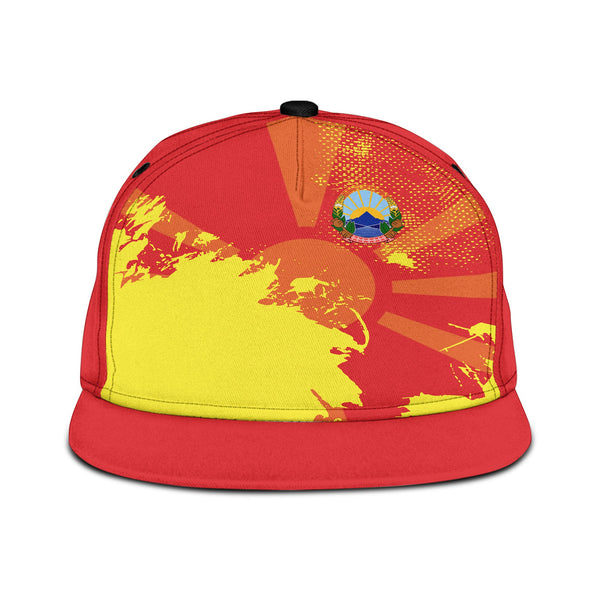 North Macedonia Snapback Hat Flag & Coat Of Arms Paint Style